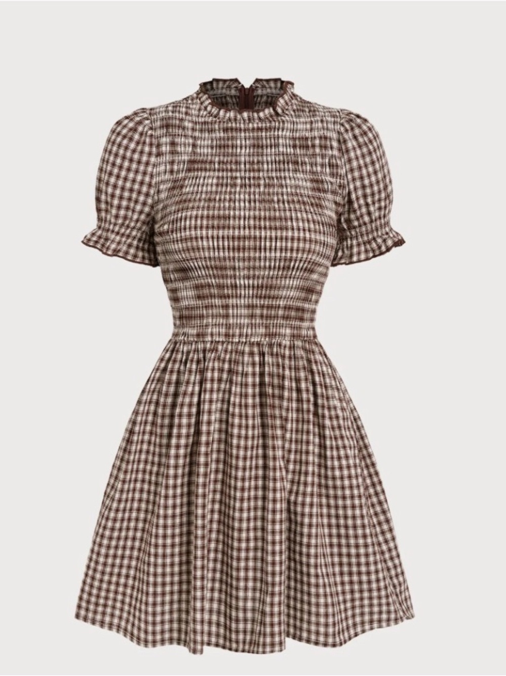 RIHOAS Brown Gingham Long Sleeve Smocked Waist Dress - Picture 2 of 7